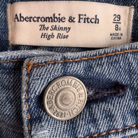 Abercrombie & Fitch Size 29 / 8R Blue The Skinny High Rise Jeans with Ankle Slit - Picture 3 of 7